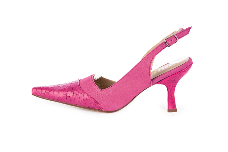 French elegance and refinement for these fuschia pink dress slingback shoes, 
                available in many subtle leather and colour combinations. For fans of a quirky "Rock" style pointed toe.
To be personalized or not with your materials and colors.  
                Matching clutches for parties, ceremonies and weddings.   
                You can customize these shoes to perfectly match your tastes or needs, and have a unique model.  
                Choice of leathers, colours, knots and heels. 
                Wide range of materials and shades carefully chosen.  
                Rich collection of flat, low, mid and high heels.  
                Small and large shoe sizes - Florence KOOIJMAN